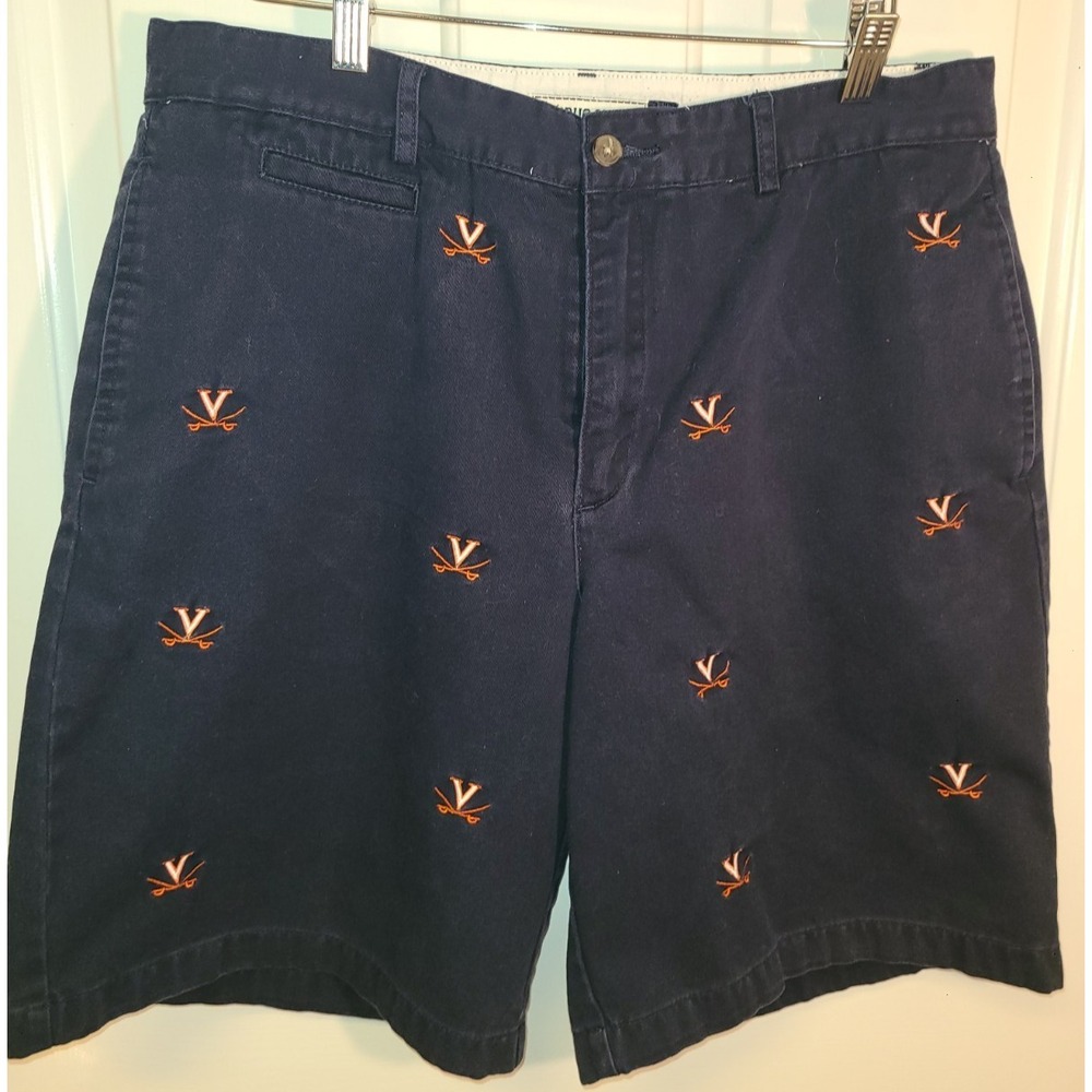 UVA Logo Embroidered Navy Shorts Men's Size 34 Campus Chino 100% Cotton Short‎